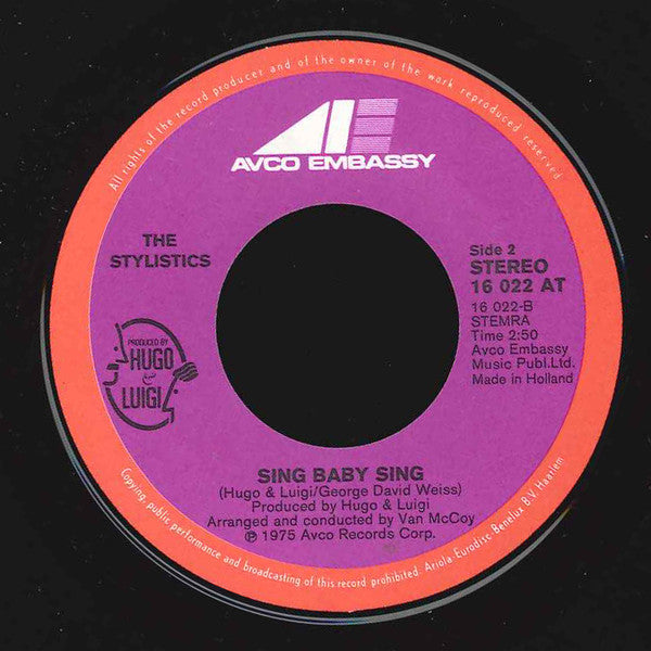 The Stylistics : Thank You Baby (7", Single)