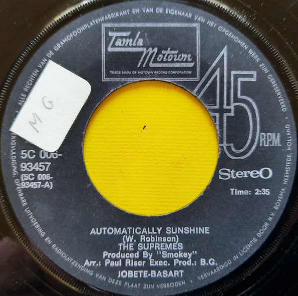 The Supremes : Automatically Sunshine (7")