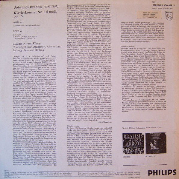 Johannes Brahms - Claudio Arrau, Concertgebouworkest, Bernard Haitink : Klavierkonzert Nr. 1 (LP, Album)