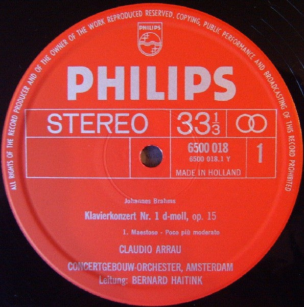 Johannes Brahms - Claudio Arrau, Concertgebouworkest, Bernard Haitink : Klavierkonzert Nr. 1 (LP, Album)