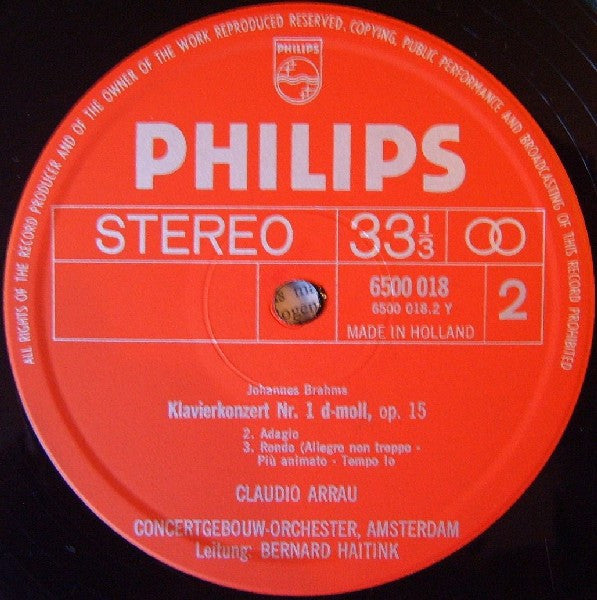 Johannes Brahms - Claudio Arrau, Concertgebouworkest, Bernard Haitink : Klavierkonzert Nr. 1 (LP, Album)