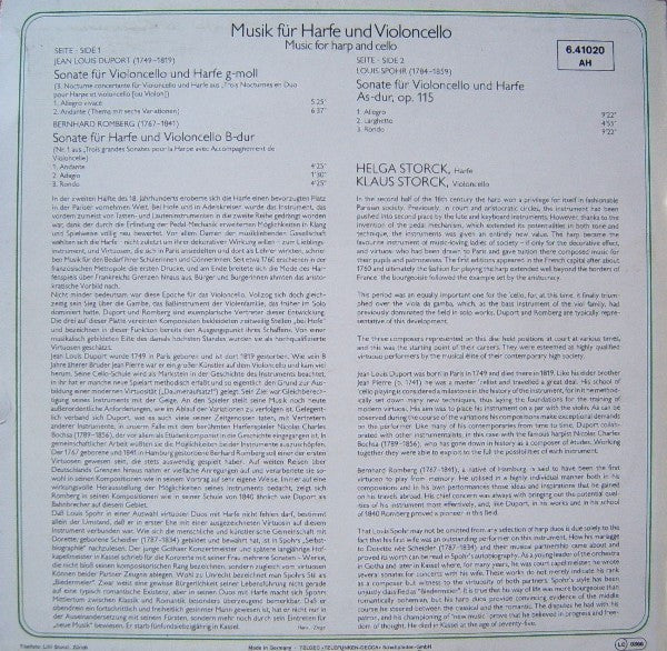 Helga Storck, Klaus Storck : Musik Für Harfe Und Cello (LP, RE)