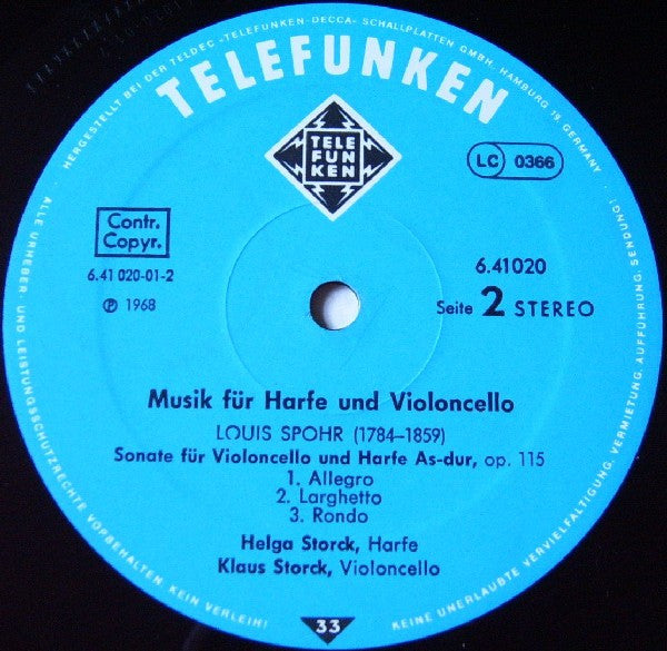 Helga Storck, Klaus Storck : Musik Für Harfe Und Cello (LP, RE)
