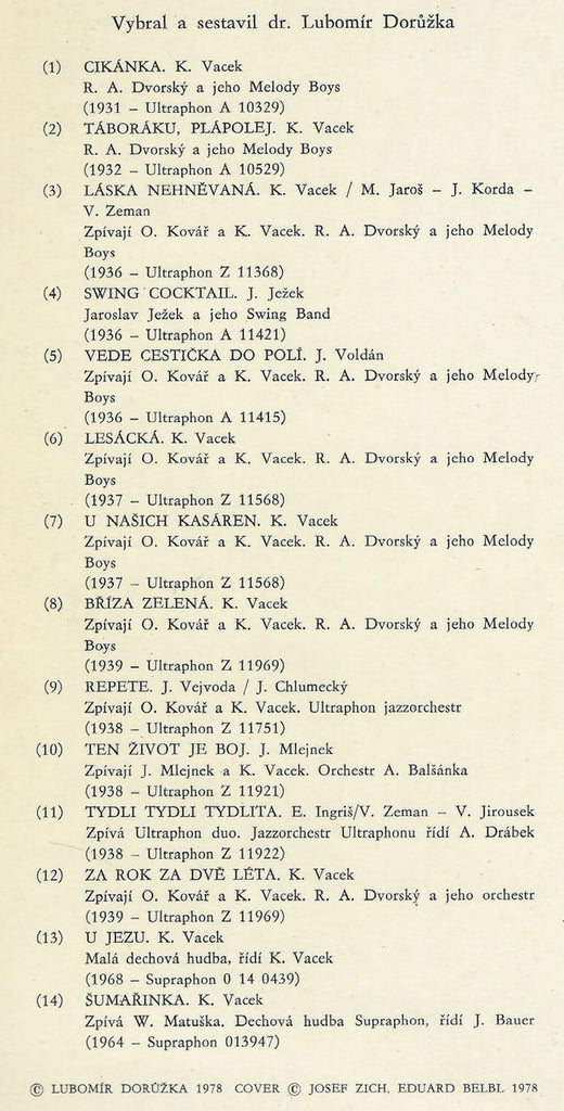 Karel Vacek : Tak Hrál A Zpíval Karel Vacek (LP, Mono, RP)