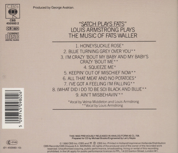 Louis Armstrong And His All-Stars : Satch Plays Fats (CD, Album, RE, RM)