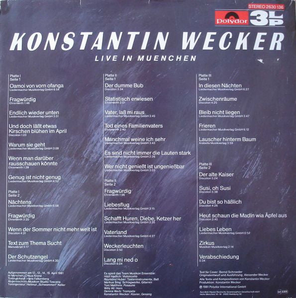 Konstantin Wecker : Live In Muenchen (3xLP, Album)