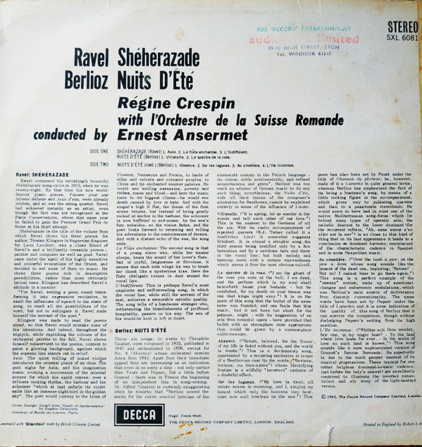 Régine Crespin, Maurice Ravel / Hector Berlioz, L'Orchestre De La Suisse Romande, Ernest Ansermet : Shéhérazade / Nuits D'Été (LP)