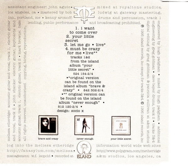 Melissa Etheridge : I Want To Come Over (CD, Single)