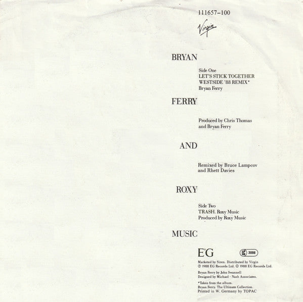 Bryan Ferry : Let's Stick Together (Westside '88 Remix) (7", Single)