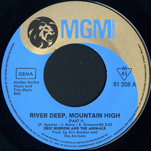 Eric Burdon & The Animals : River Deep, Mountain High / White Houses (7", Single, Mono)