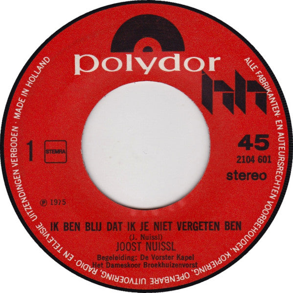 Joost Nuissl : Ik Ben Blij Dat Ik Je Niet Vergeten Ben (7", Single)
