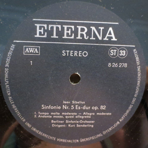 Jean Sibelius - Berliner Sinfonie Orchester, Kurt Sanderling : Sinfonie Nr. 5, Finlandia, Valse Triste (LP, RP, Bla)