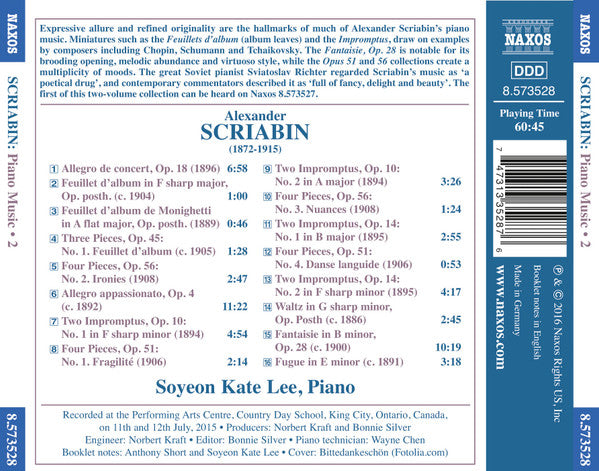Alexander Scriabine, Soyeon Kate Lee : Piano Music • 2 (CD, Album)