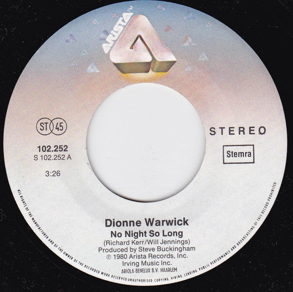 Dionne Warwick : No Night So Long (7")