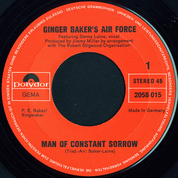 Ginger Baker's Air Force : Man Of Constant Sorrow (7", Single)