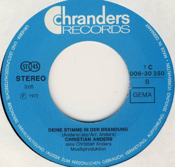 Christian Anders : 6 Uhr Früh In Den Straßen (7", Single)