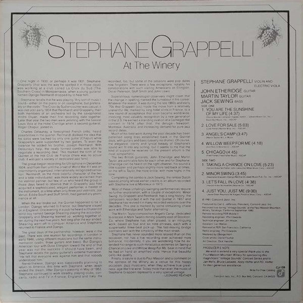 Stéphane Grappelli : At The Winery (LP, Album)