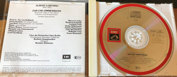 Albert Lortzing, Marcel Cordes, Manfred Schmidt, Gottlob Frick, Helga Hildebrand, Emmy Hagemann, Fritz Wunderlich, Wilhelm Lang, Ernst Wiemann, Chor der Deutschen Oper Berlin, Berliner Symphoniker, Berislav Klobučar : Zar und Zimmermann (Großer Querschnitt) (CD, Album, RM)