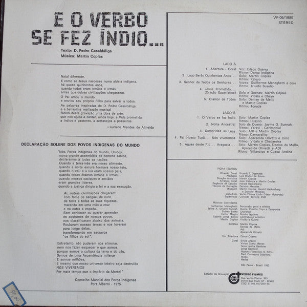 Pedro Casaldáliga / Martin Coplas : E O Verbo Se Fez Índio... (LP, Album)