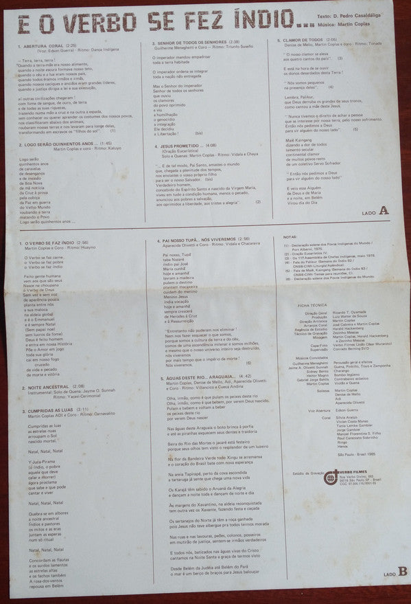 Pedro Casaldáliga / Martin Coplas : E O Verbo Se Fez Índio... (LP, Album)