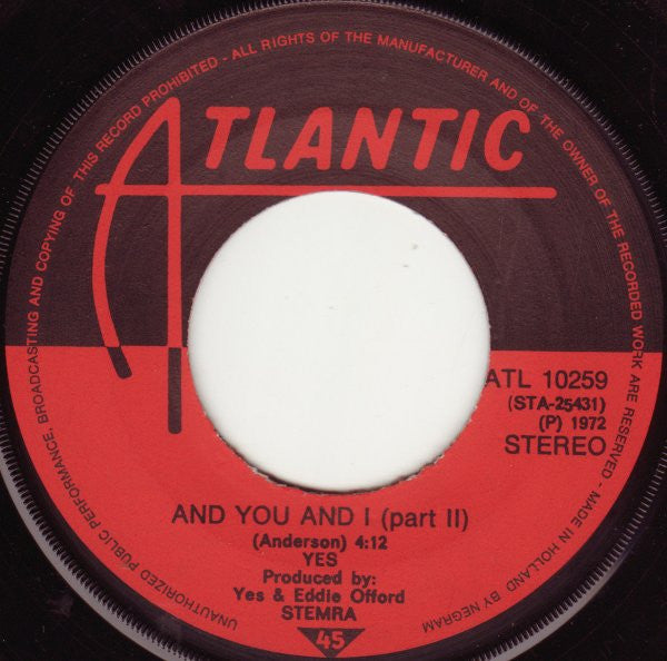 Yes : And You And I (Part 1 & 2) (7")