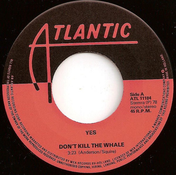 Yes : Don't Kill The Whale (7", Single)