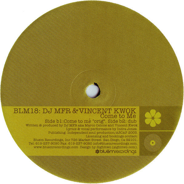 DJ MFR & Vincent Kwok : Come To Me (12")