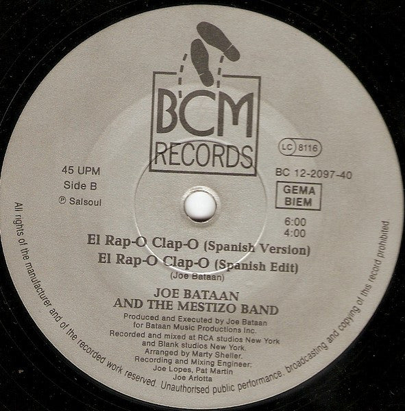 Joe Bataan And The Mestizo Band : Rap-O-Clap-O (12")