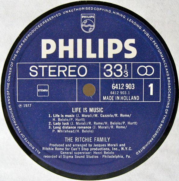 The Ritchie Family : Life Is Music (LP, Album, Gat)