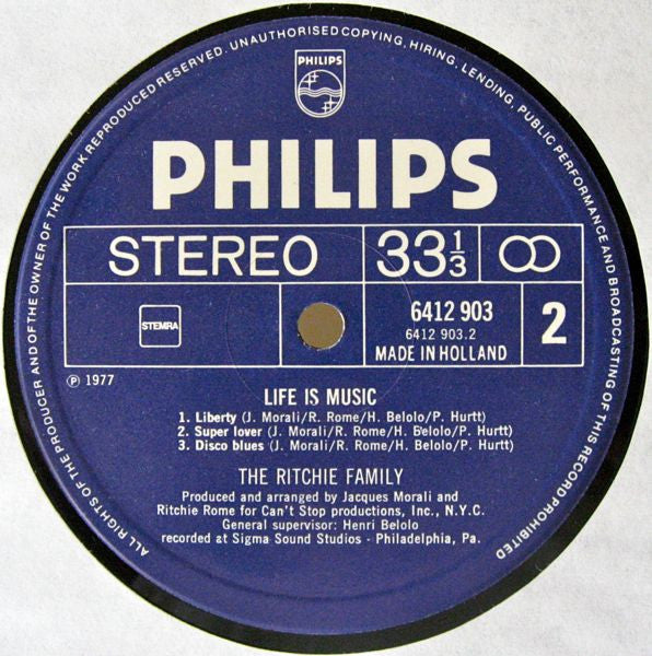 The Ritchie Family : Life Is Music (LP, Album, Gat)