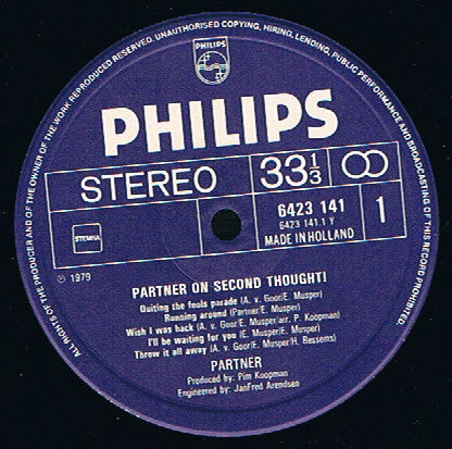 Partner : On Second Thoughts (LP, Album, Cor)