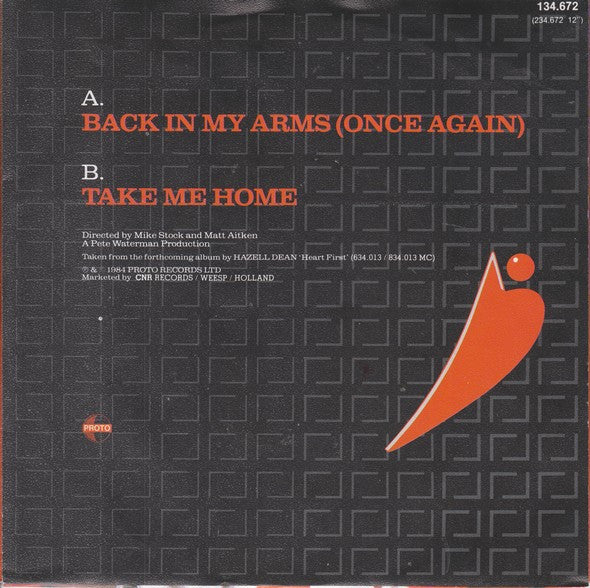 Hazell Dean : Back In My Arms (Once Again) (7", Single)