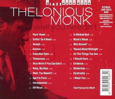 Thelonious Monk : Well You Needn't (CD, Comp)