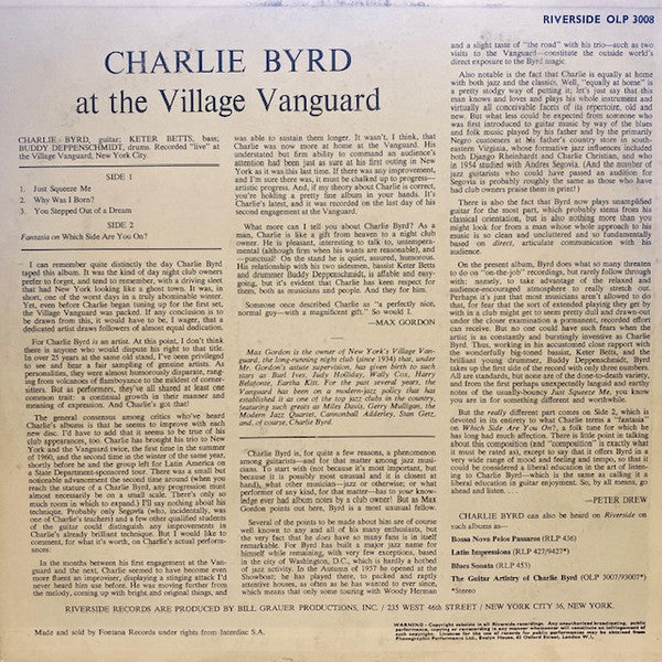 Charlie Byrd : At The Village Vanguard (LP, Album, Mono)
