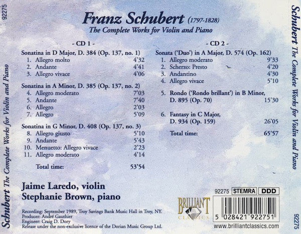 Franz Schubert : The Complete Works For Violin And Piano (2xCD, Album, RE)