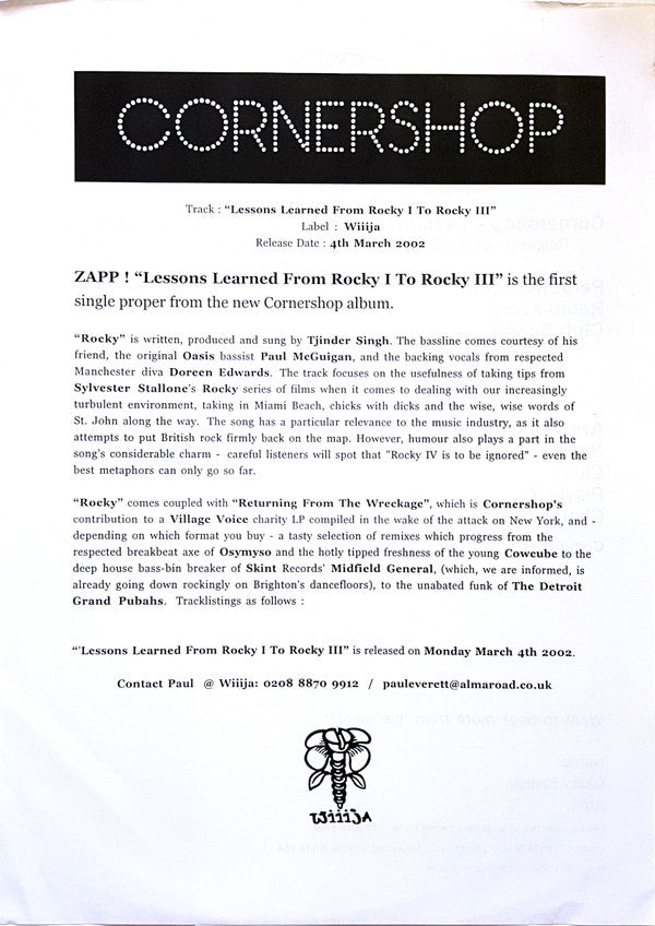 Cornershop : Lessons Learned From Rocky I To Rocky III (12", Single)