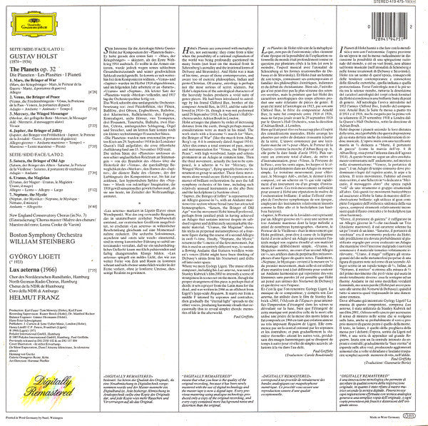Gustav Holst, György Ligeti - Boston Symphony Orchestra, William Steinberg : The Planets / Lux Aeterna (LP, Comp, RM)