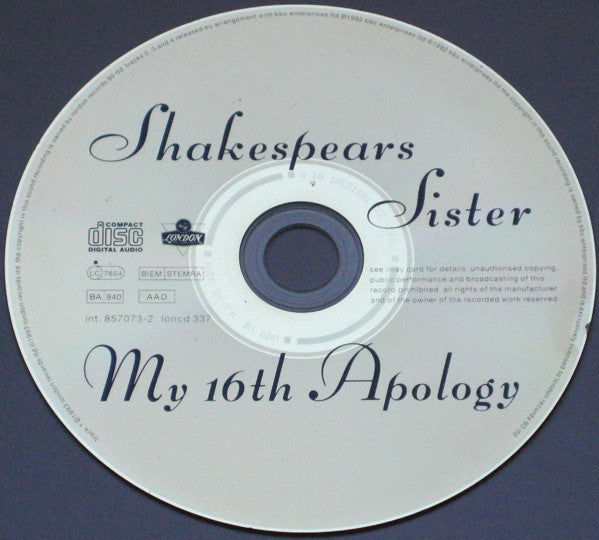 Shakespear's Sister : My 16th Apology (CD, Single)