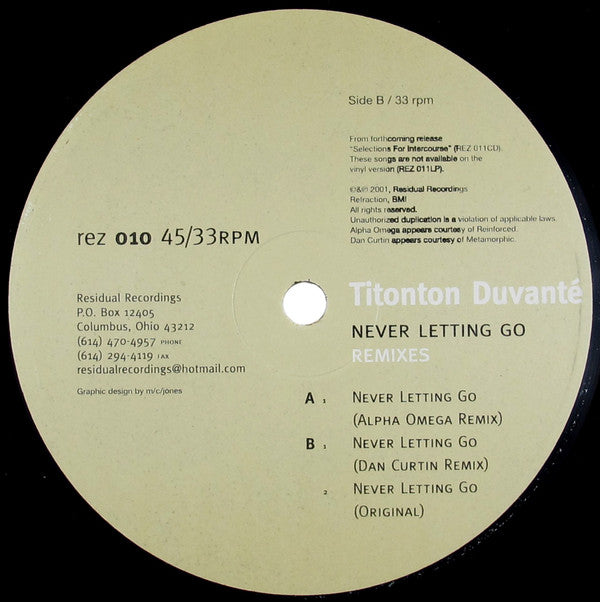Titonton Duvanté : Never Letting Go (Remixes) (12")