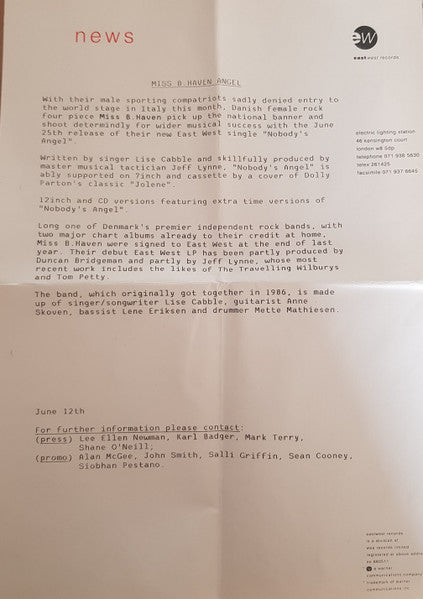 Miss B Haven* : Nobody's Angel (7", Single)