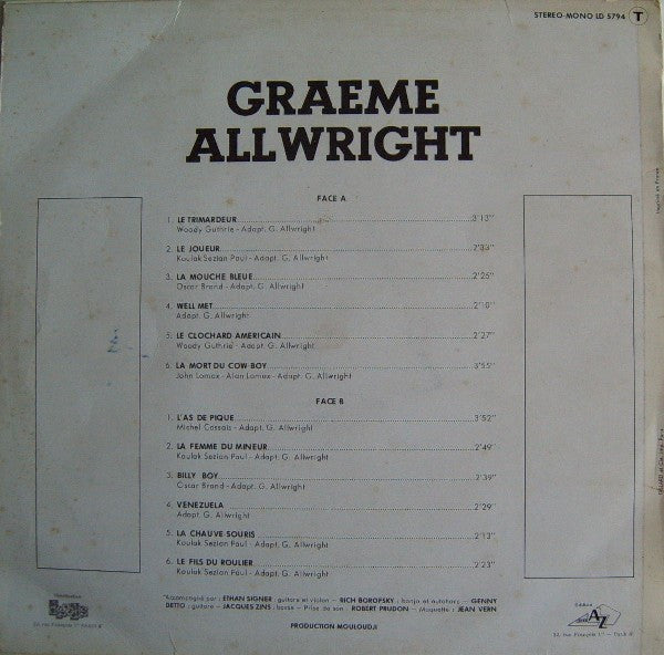 Graeme Allwright : Graeme Allwright (LP, Album, RE)