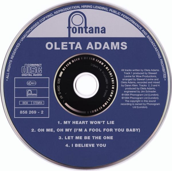 Oleta Adams : My Heart Won't Lie (CD, Single)