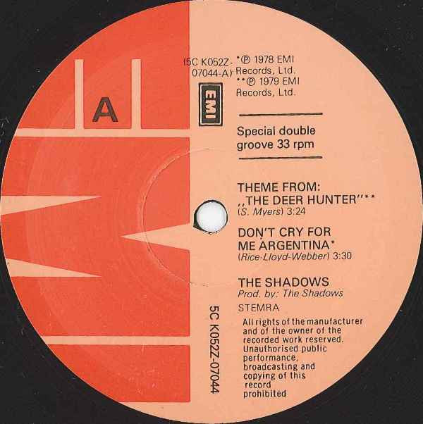 The Shadows : Theme From 'The Deer  Hunter' / Don't Cry For Me Argentina (Double Groove) (12", Dou)
