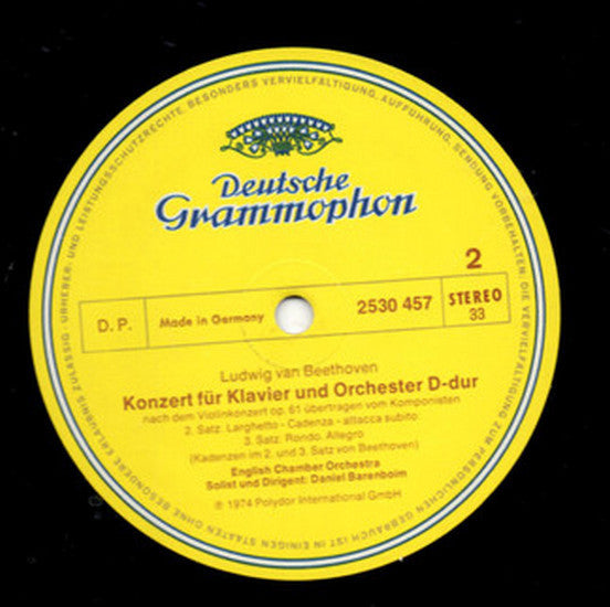 Ludwig van Beethoven – English Chamber Orchestra · Daniel Barenboim : Klavierkonzert D-dur = Piano Concerto In D Major  Übertragung Des Violinkonzertes Op. 61 = Arranged From Violin Concerto, Op. 61 (LP, RP)