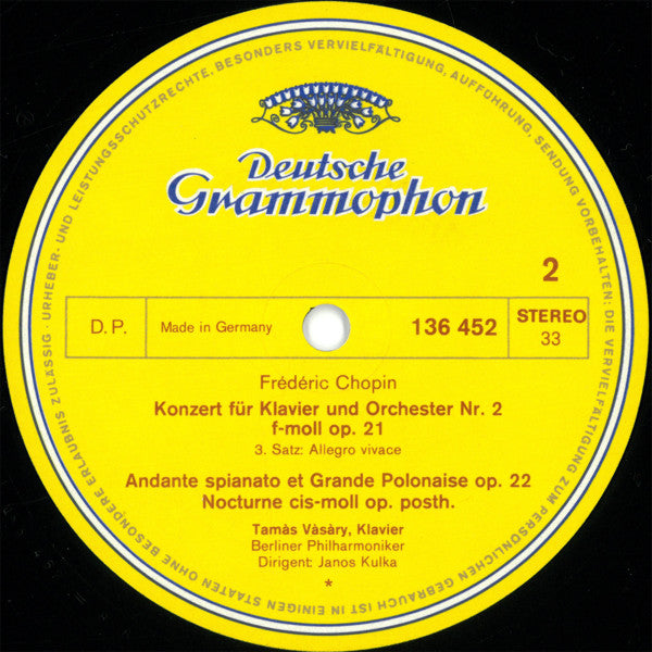 Frédéric Chopin, Tamás Vásáry, Berliner Philharmoniker, Janos Kulka : Klavierkonzert Nr. 2 F-moll / Andante Spianato Et Grande Polonaise ∙ Nocturne (LP, Album, RE)