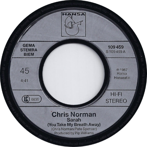 Chris Norman : Sarah (You Take My Breath Away) (7", Single)