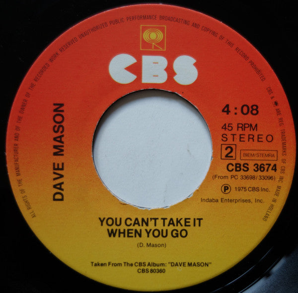 Dave Mason : Crying, Waiting, Hoping (7", Single)