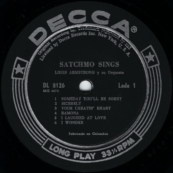 Louis Armstrong : Satchmo Sings (LP, Album, Mono)