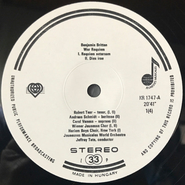 Benjamin Britten, Orchestre Mondial Des Jeunesses Musicales : War Requiem (2xLP)
