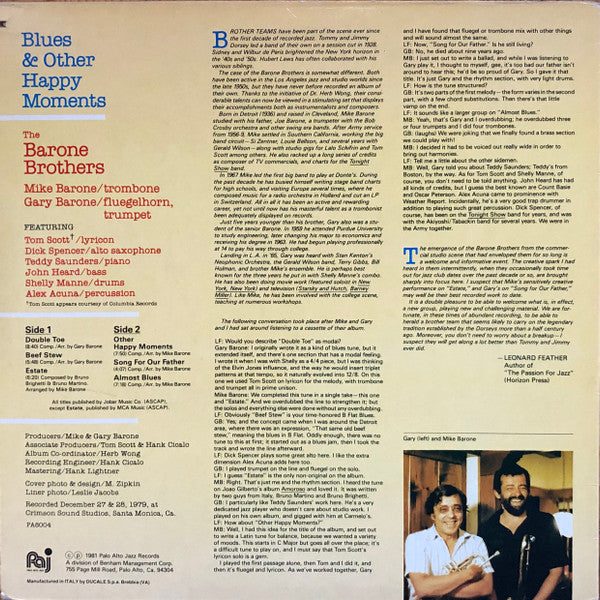 The Barone Brothers : Blues & Other Happy Moments (LP, Album)